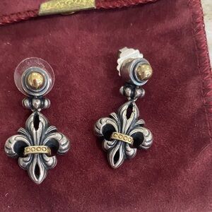 LAGOS Silver and Gold Fleur-de-Lis Earrings